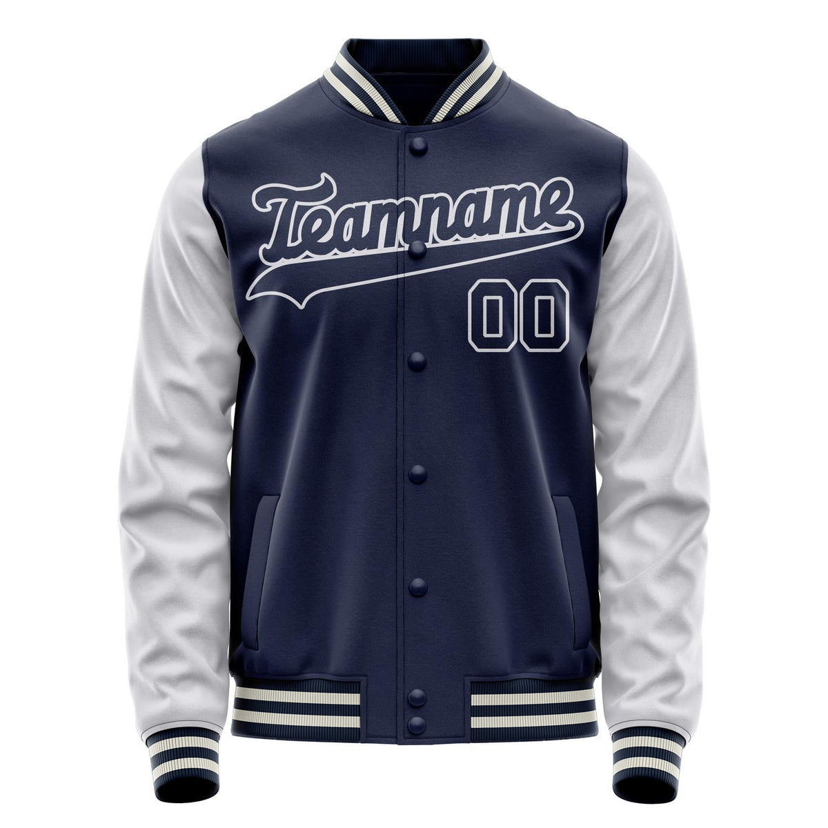 Custom Navy White Solid Color Varsity Letterman Jacket JA02240617KZ284