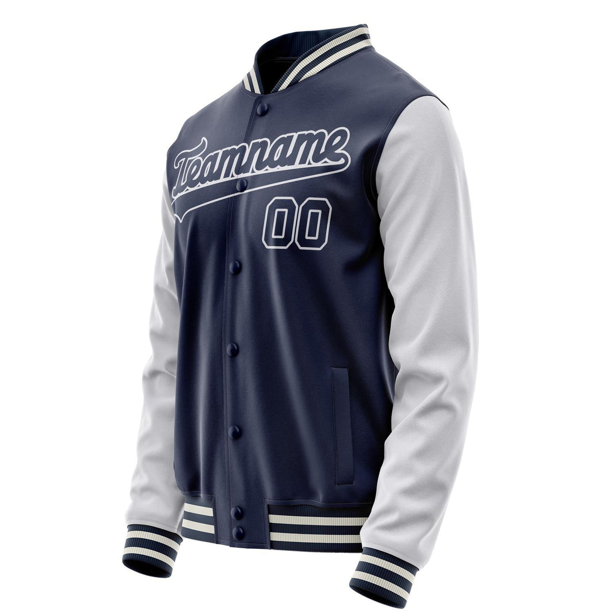 Custom Navy White Solid Color Varsity Letterman Jacket JA02240617KZ284