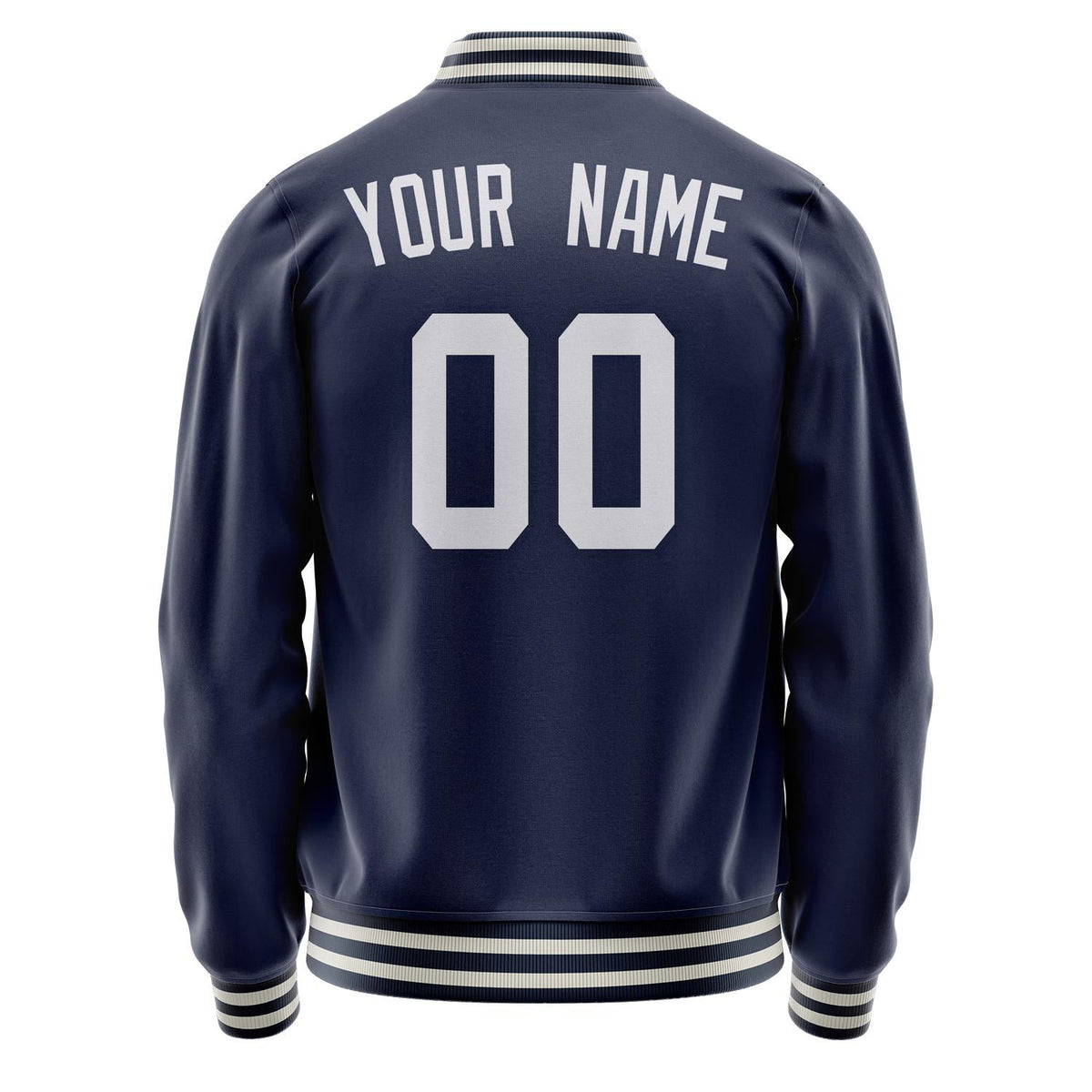 Custom Navy White Solid Color Varsity Letterman Jacket JA02240617KZ291