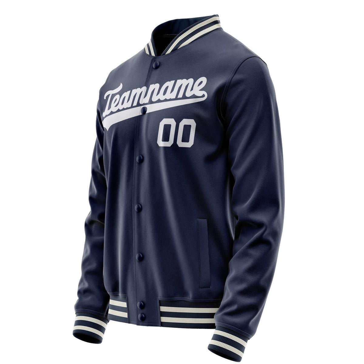 Custom Navy White Solid Color Varsity Letterman Jacket JA02240617KZ291