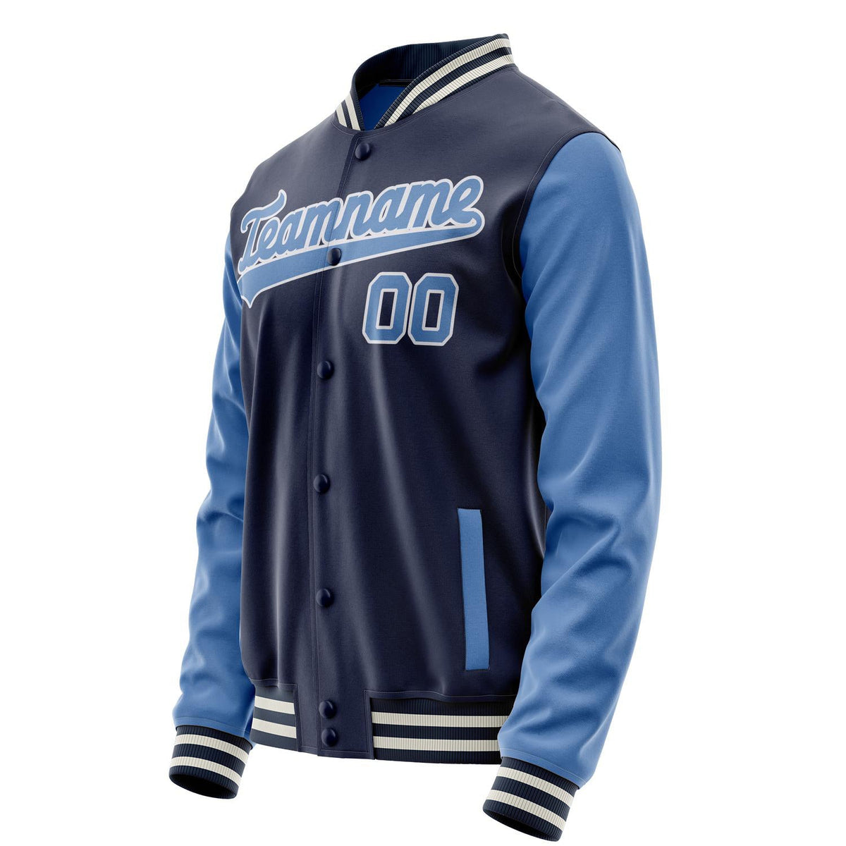 Custom Navy Light-Blue Solid Color Varsity Letterman Jacket JA02240617KZ294