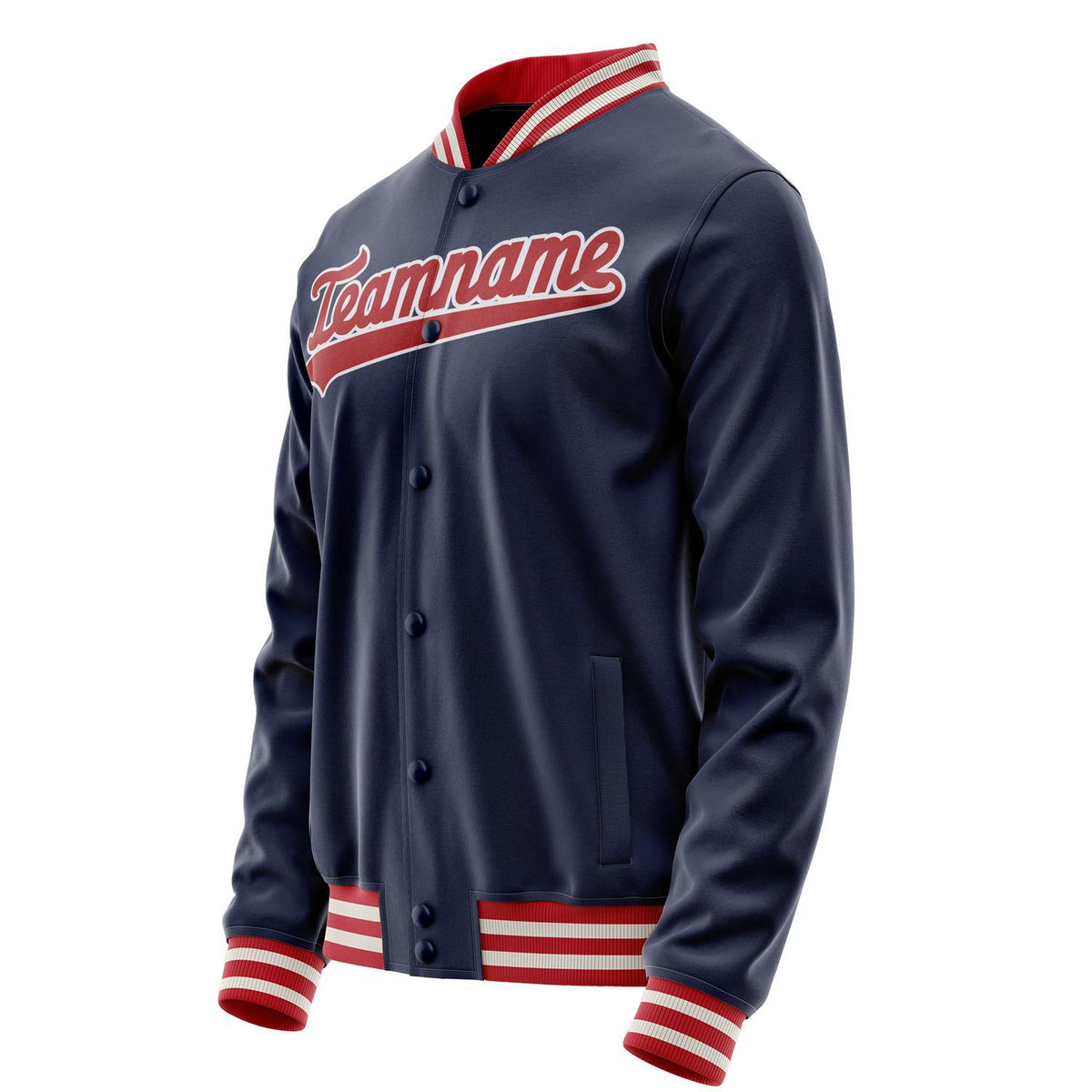 Custom Navy Red Solid Color Varsity Letterman Jacket JA02240617KZ295