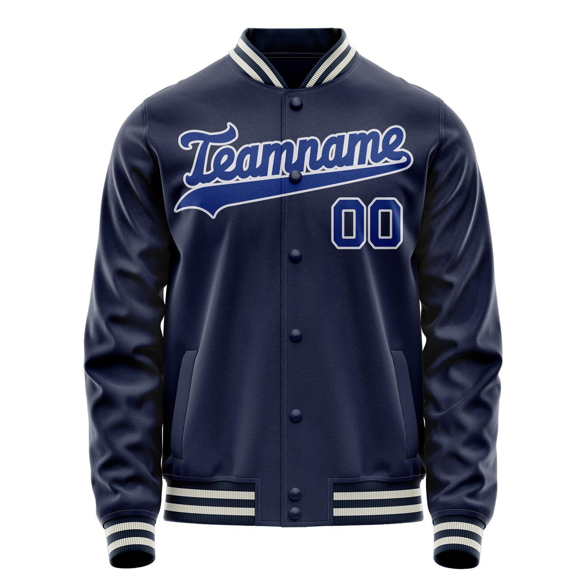 Custom Navy Royal Solid Color Varsity Letterman Jacket JA02240617KZ296