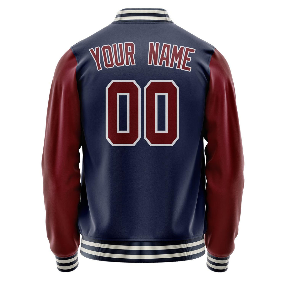 Custom Navy Crimson Solid Color Varsity Letterman Jacket JA02240617KZ297