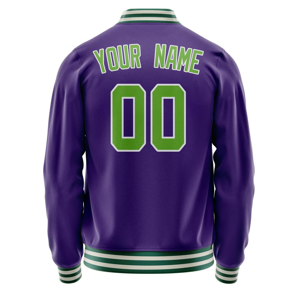 Custom Purple Neon-Green Solid Color Varsity Letterman Jacket JA02240617KZ357