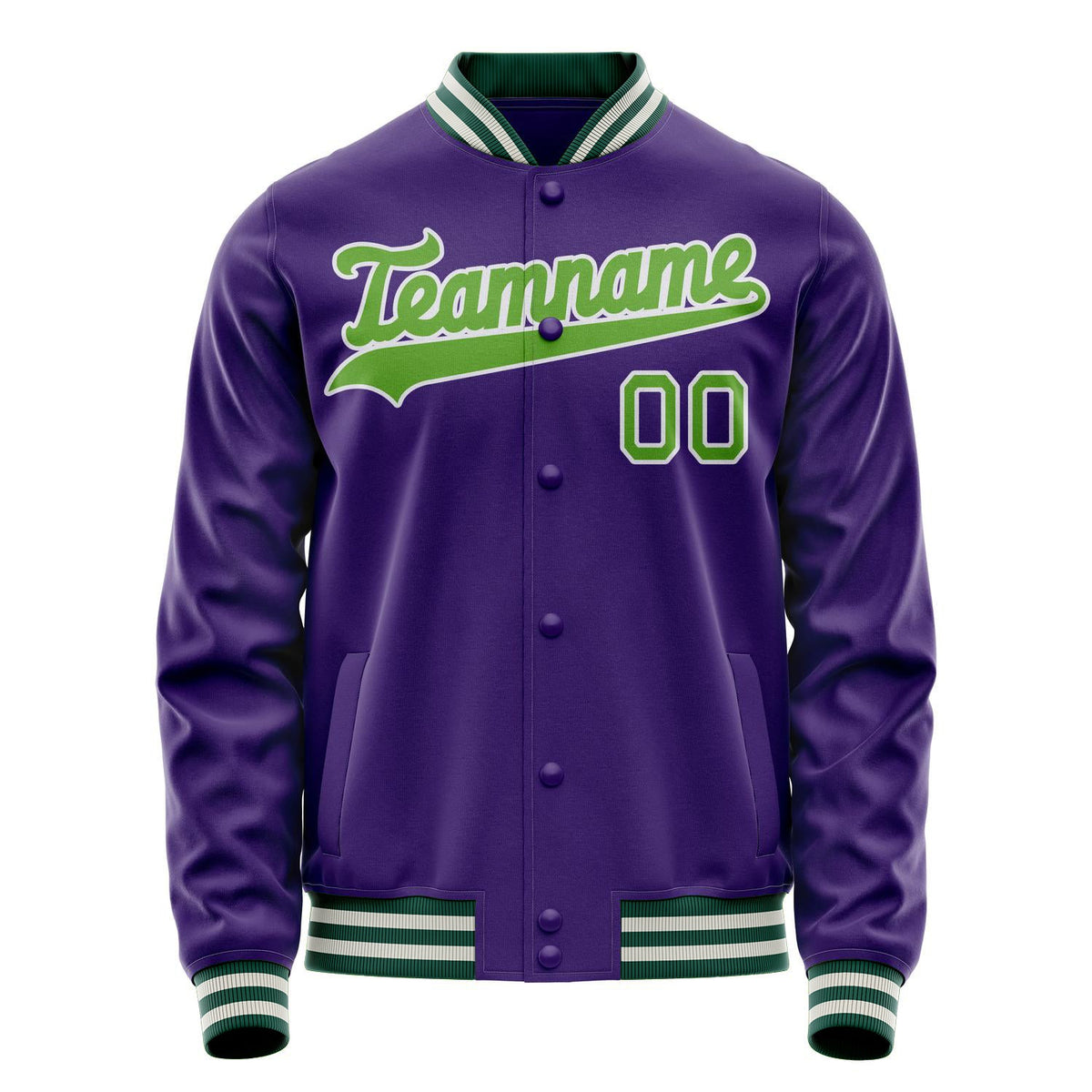 Custom Purple Neon-Green Solid Color Varsity Letterman Jacket JA02240617KZ357