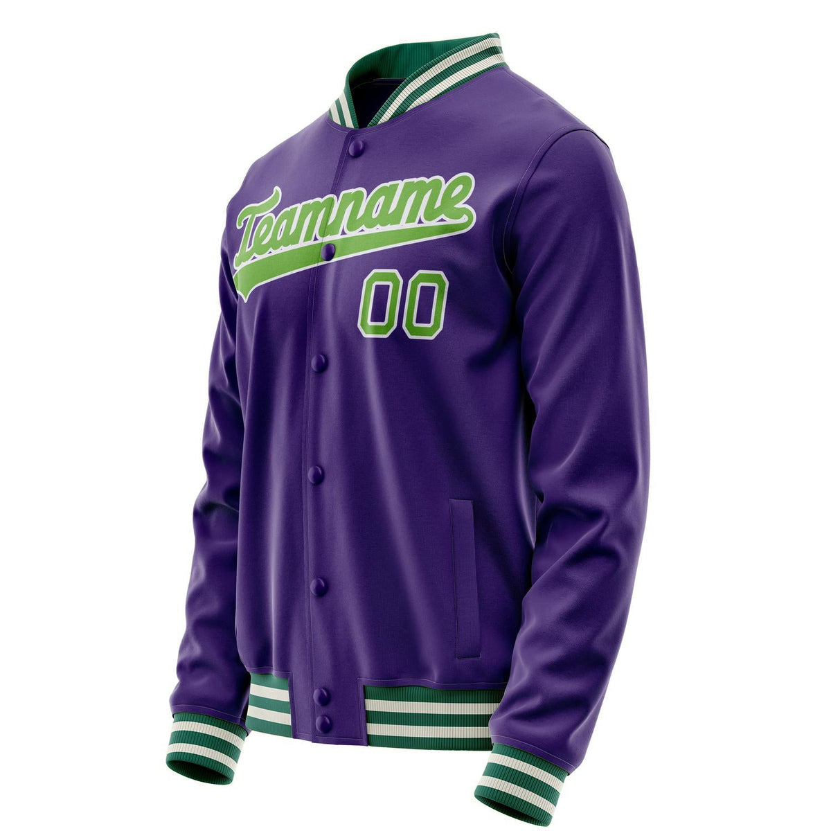 Custom Purple Neon-Green Solid Color Varsity Letterman Jacket JA02240617KZ357