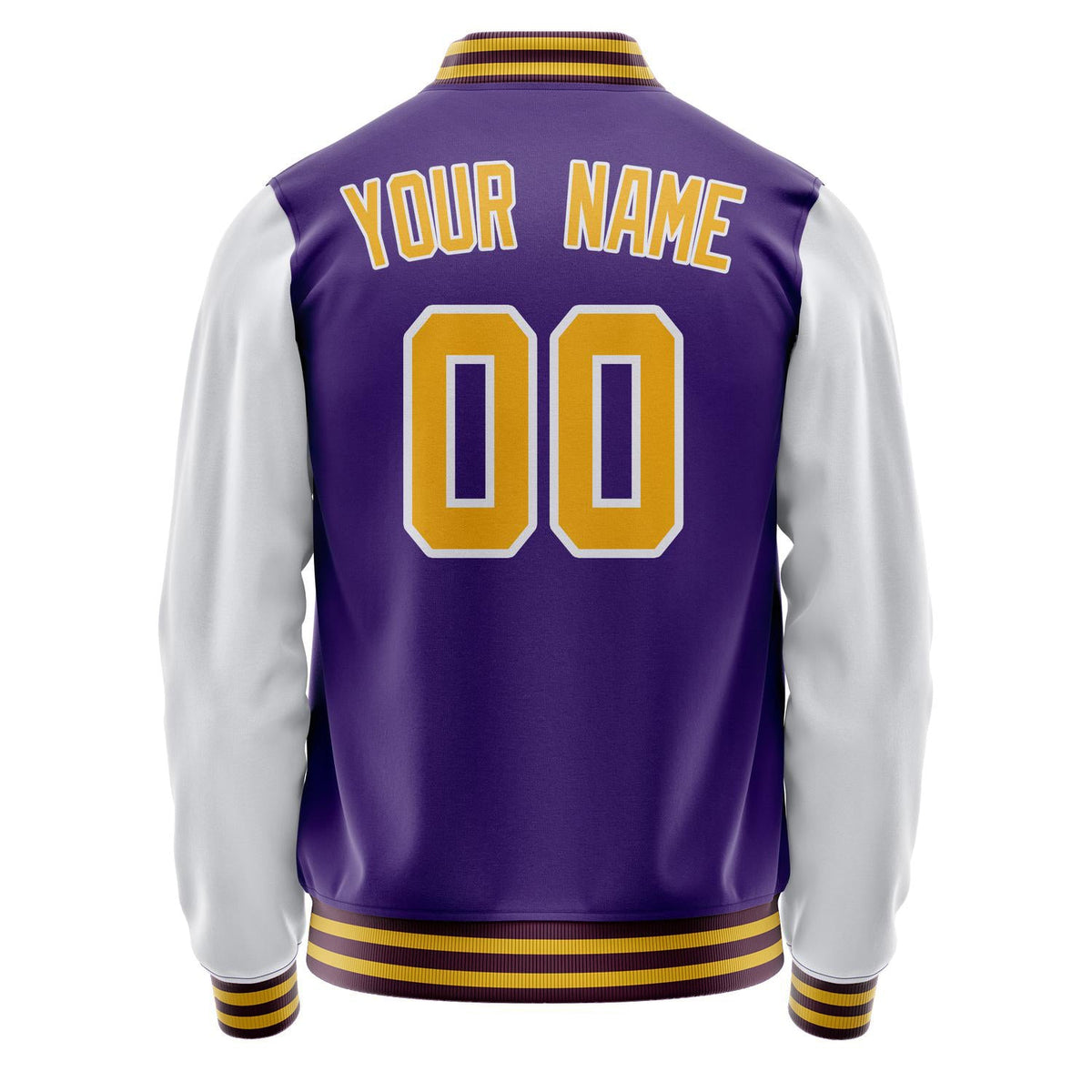 Custom Purple White Solid Color Varsity Letterman Jacket JA02240617KZ368