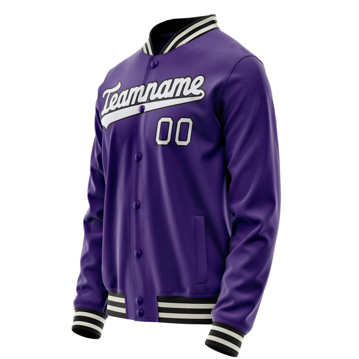 Custom Purple White Solid Color Varsity Letterman Jacket JA02240617KZ371