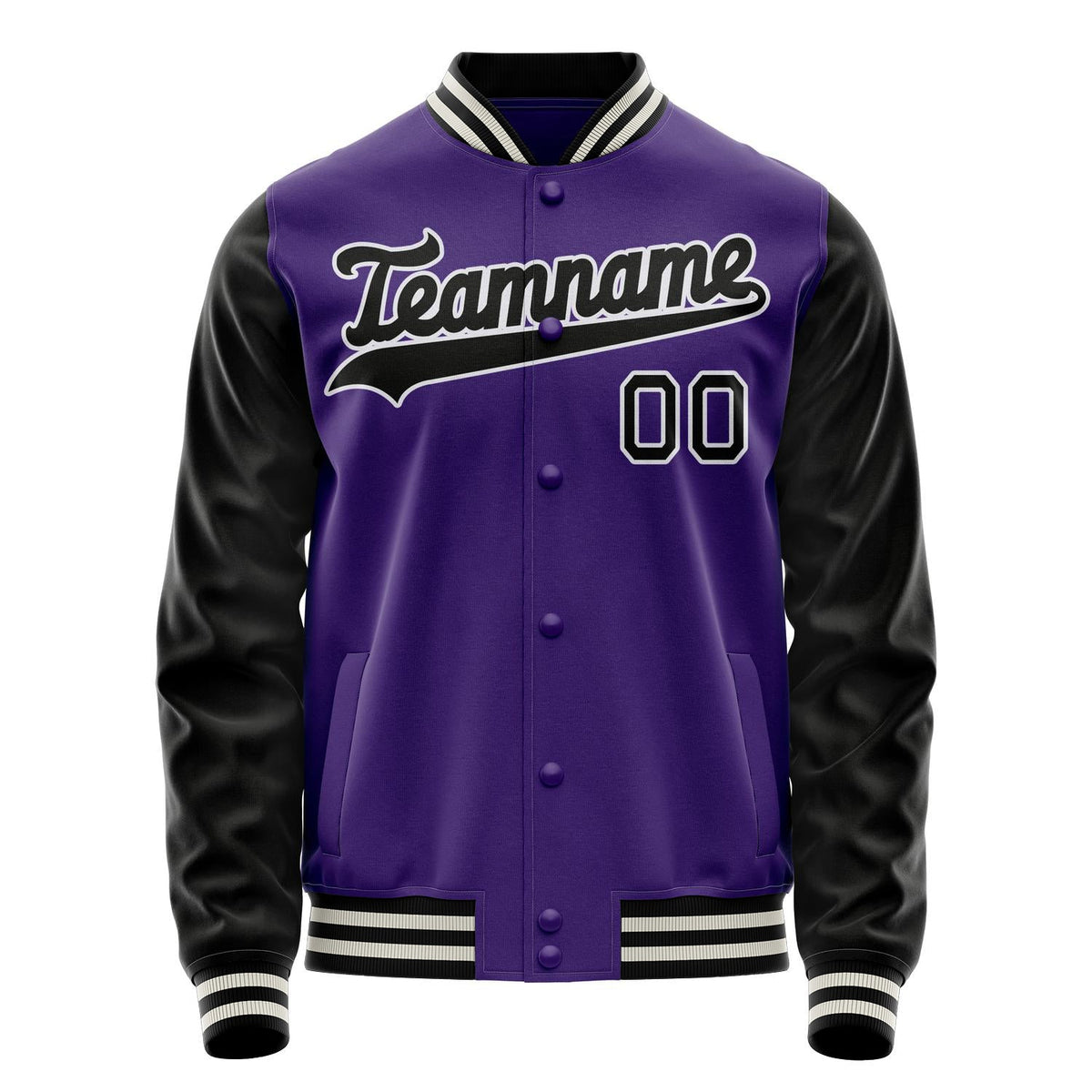 Custom Purple Black Solid Color Varsity Letterman Jacket JA02240617KZ372