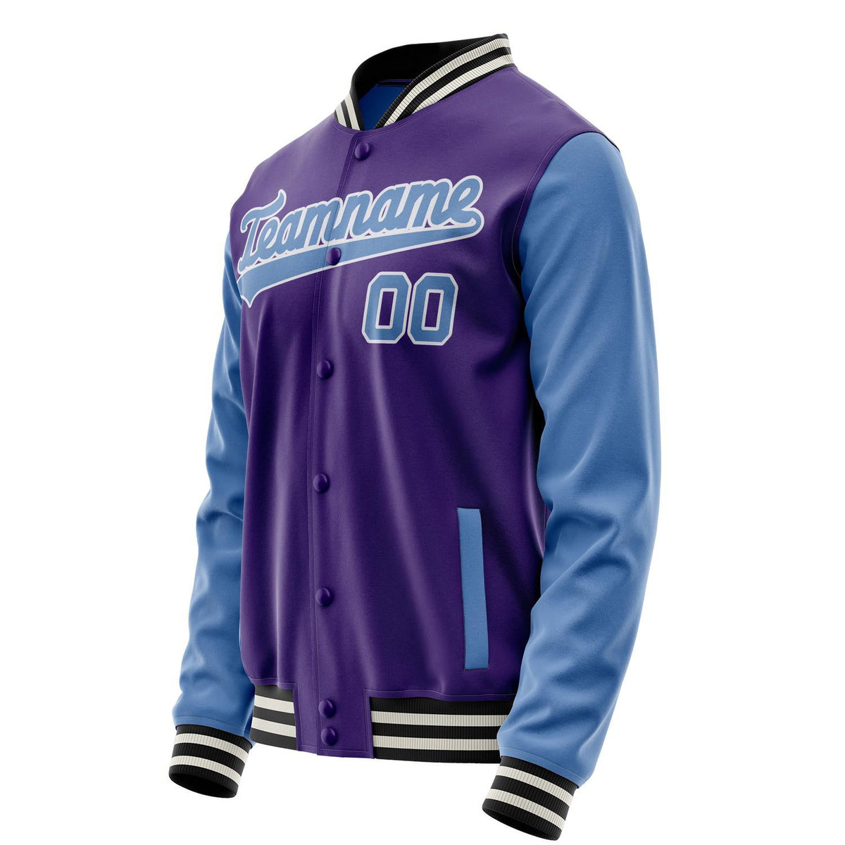 Custom Purple Light-Blue Solid Color Varsity Letterman Jacket JA02240617KZ373