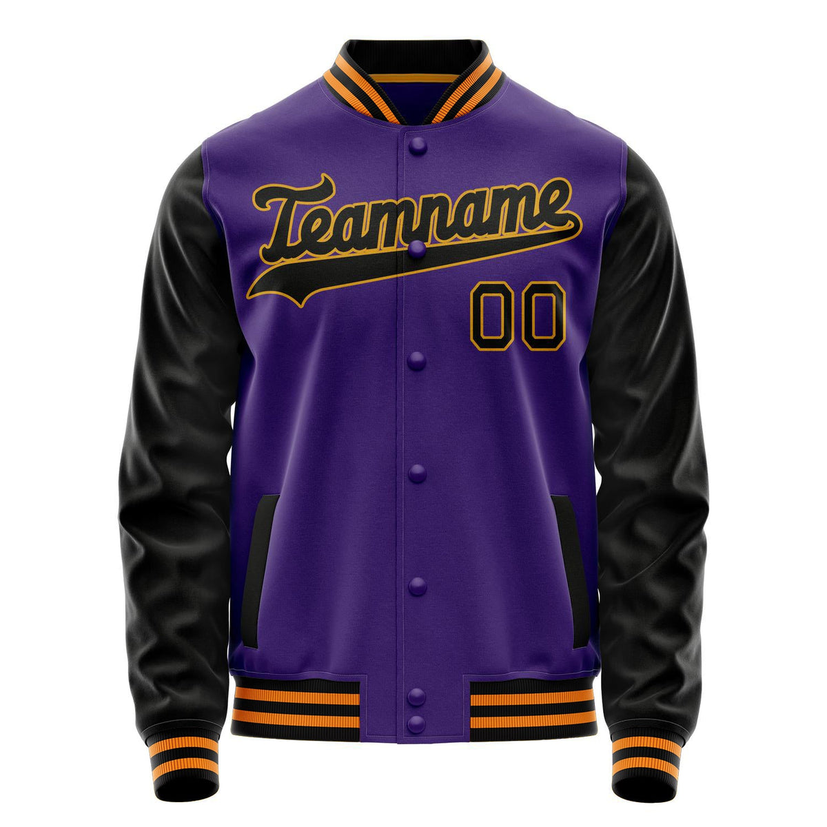 Custom Purple Black Solid Color Varsity Letterman Jacket JA02240617KZ380