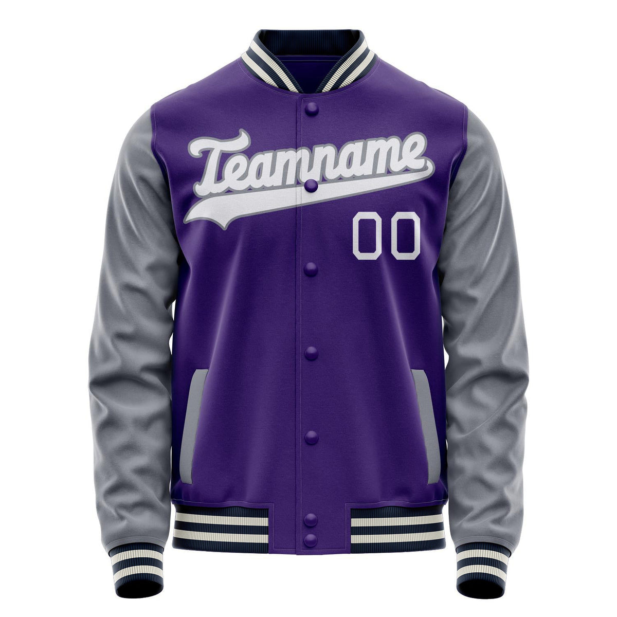 Custom Purple Gray Solid Color Varsity Letterman Jacket JA02240617KZ381