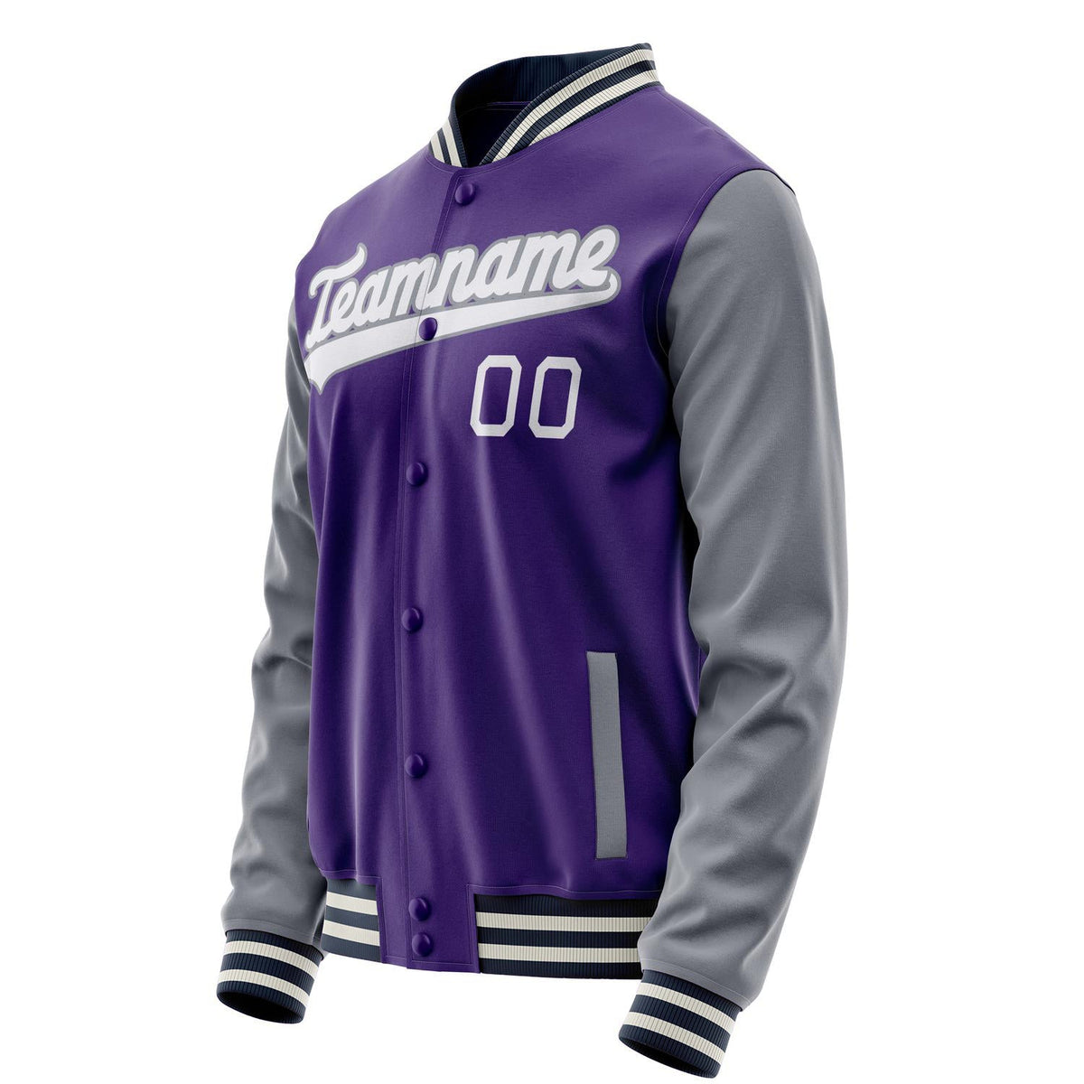 Custom Purple Gray Solid Color Varsity Letterman Jacket JA02240617KZ381