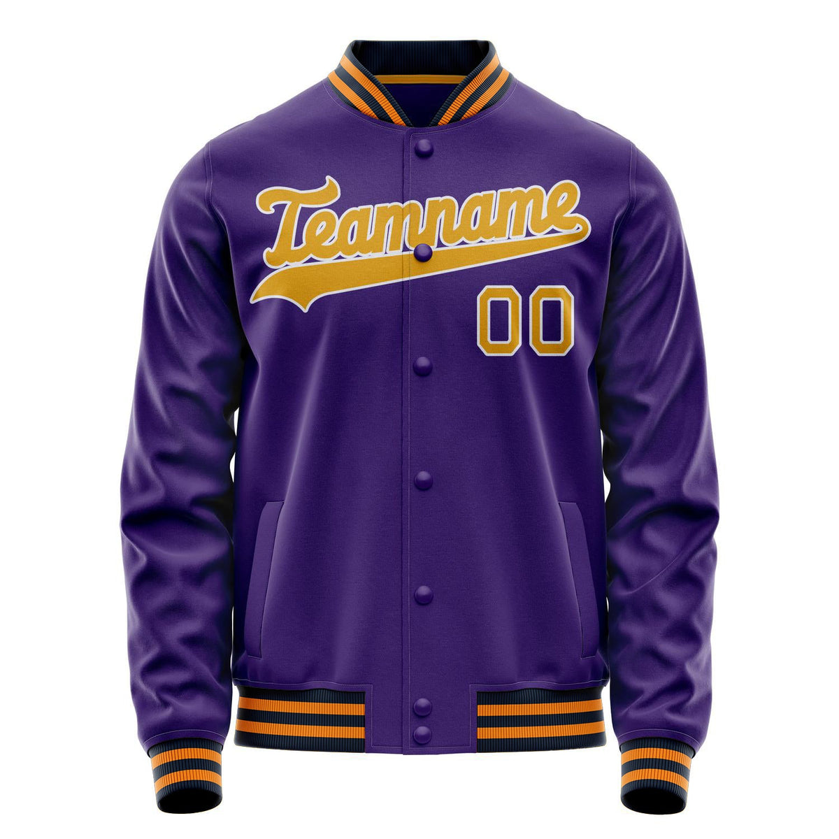 Custom Purple Gold Solid Color Varsity Letterman Jacket JA02240617KZ383