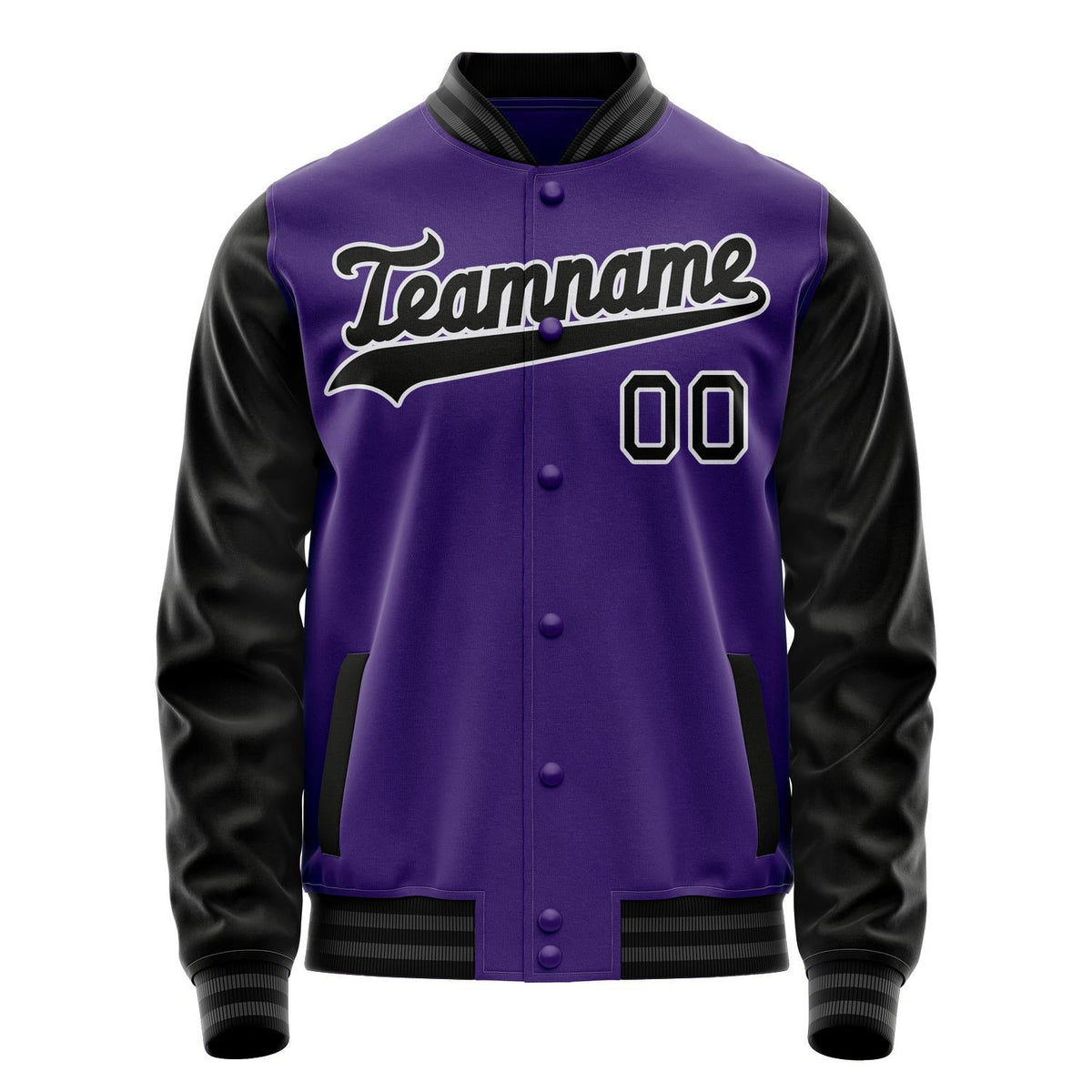 Custom Purple Black Solid Color Varsity Letterman Jacket JA02240617KZ384