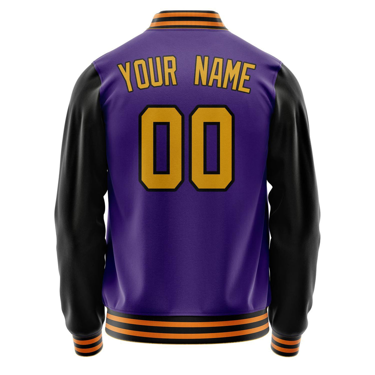 Custom Purple Black Solid Color Varsity Letterman Jacket JA02240617KZ385