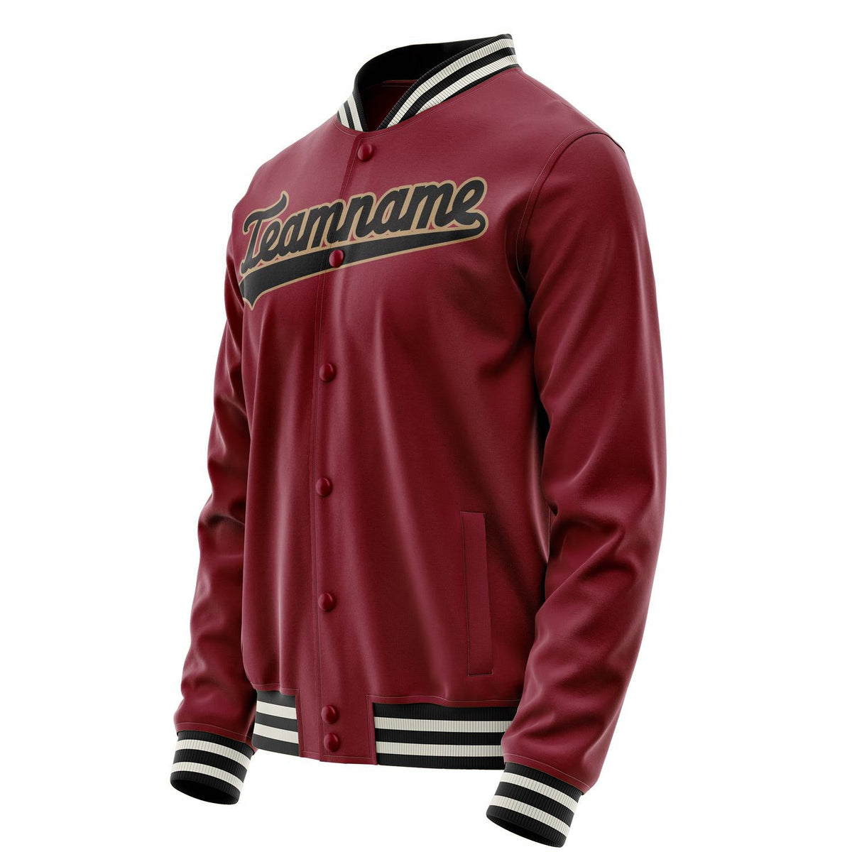 Custom Crimson Black Solid Color Varsity Letterman Jacket JA02240617KZ507