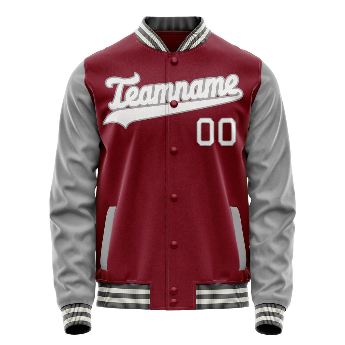 Custom Crimson Gray Solid Color Varsity Letterman Jacket JA02240617KZ511