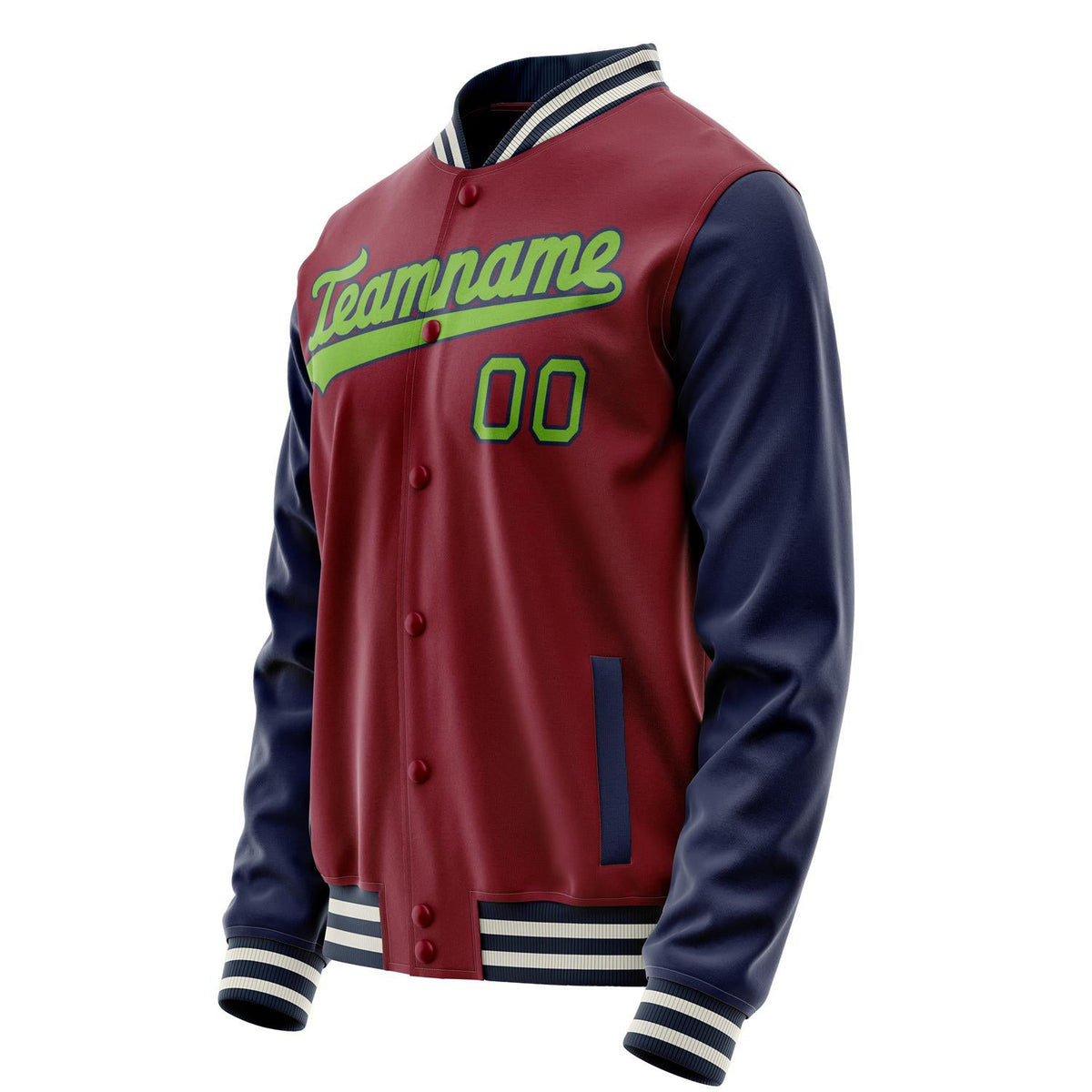 Custom Crimson Navy Solid Color Varsity Letterman Jacket JA02240617KZ517