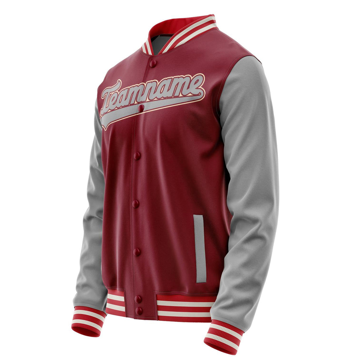 Custom Crimson Gray Solid Color Varsity Letterman Jacket JA02240617KZ518