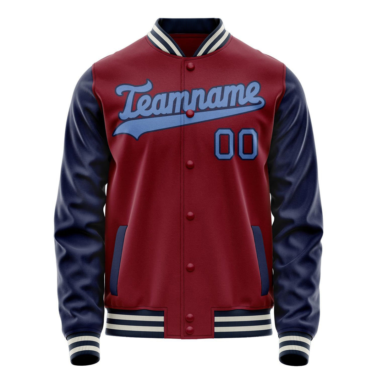 Custom Crimson Navy Solid Color Varsity Letterman Jacket JA02240617KZ519