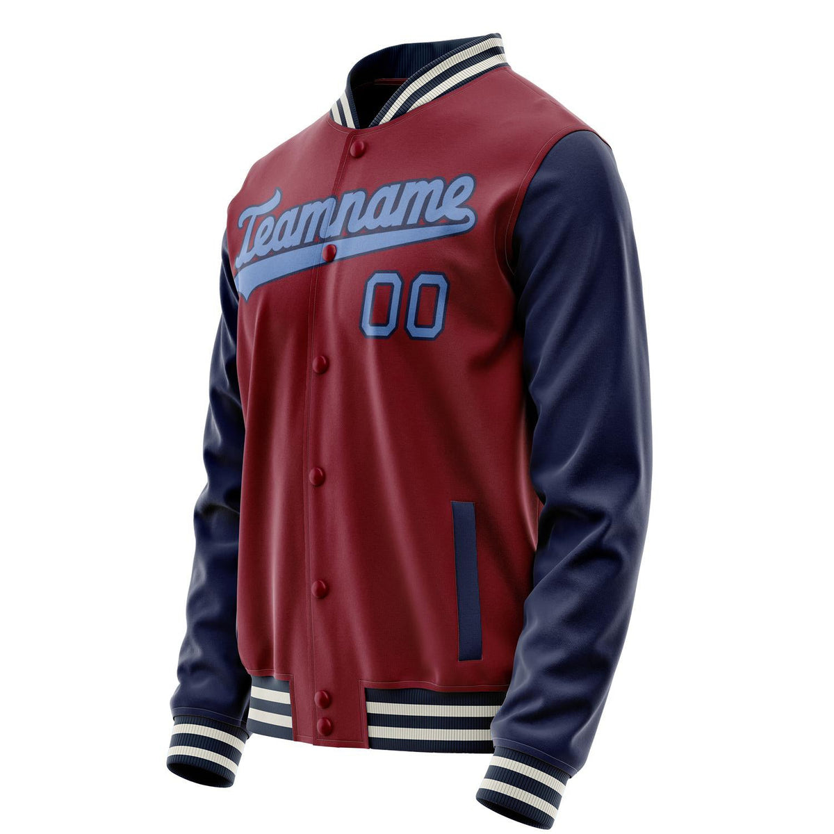 Custom Crimson Navy Solid Color Varsity Letterman Jacket JA02240617KZ519