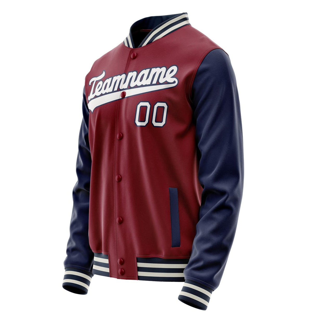 Custom Crimson Navy Solid Color Varsity Letterman Jacket JA02240617KZ520