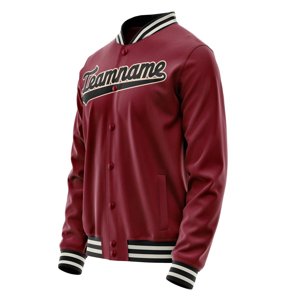 Custom Crimson Black Solid Color Varsity Letterman Jacket JA02240617KZ525