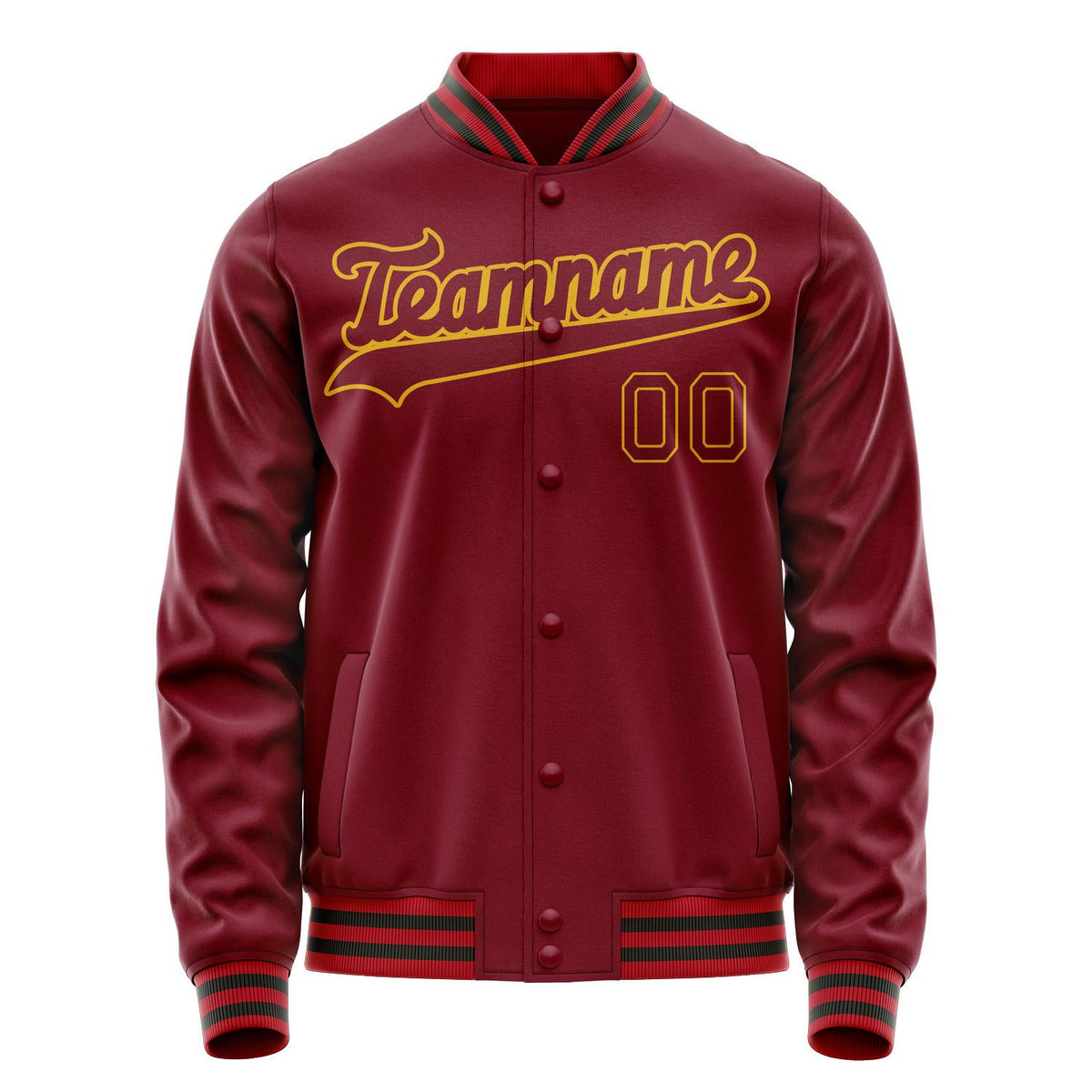 Custom Crimson Gold Solid Color Varsity Letterman Jacket JA02240617KZ526