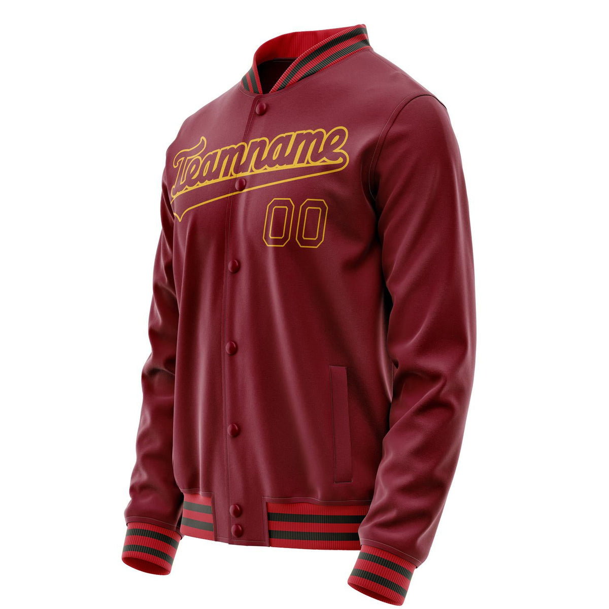 Custom Crimson Gold Solid Color Varsity Letterman Jacket JA02240617KZ526