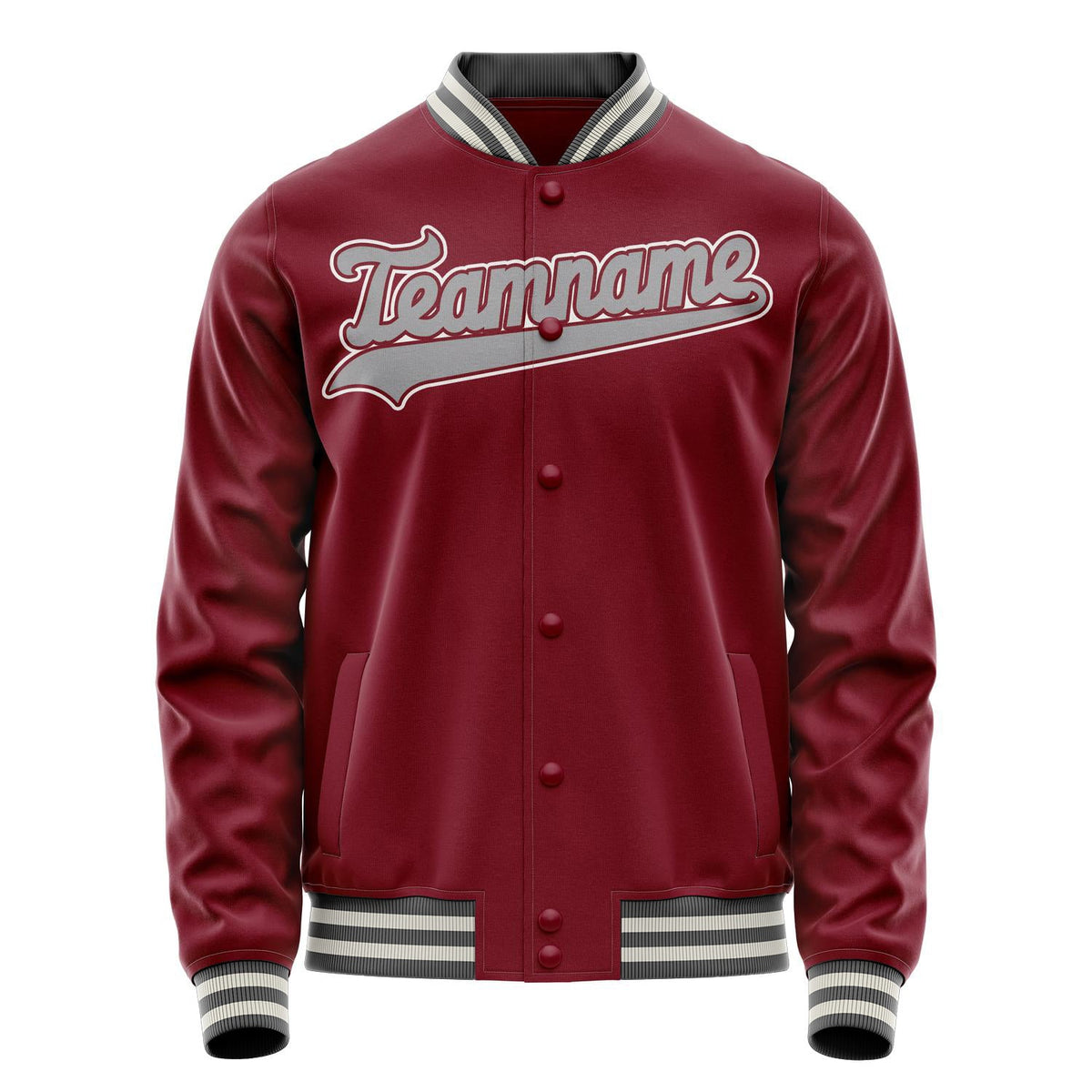 Custom Crimson Gray Solid Color Varsity Letterman Jacket JA02240617KZ529