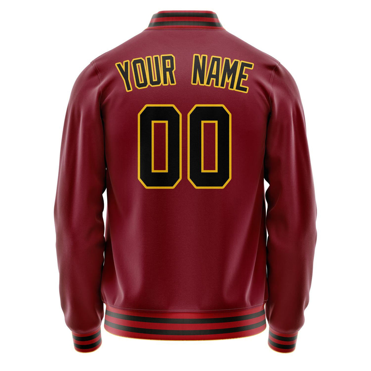 Custom Crimson Black Solid Color Varsity Letterman Jacket JA02240617KZ530