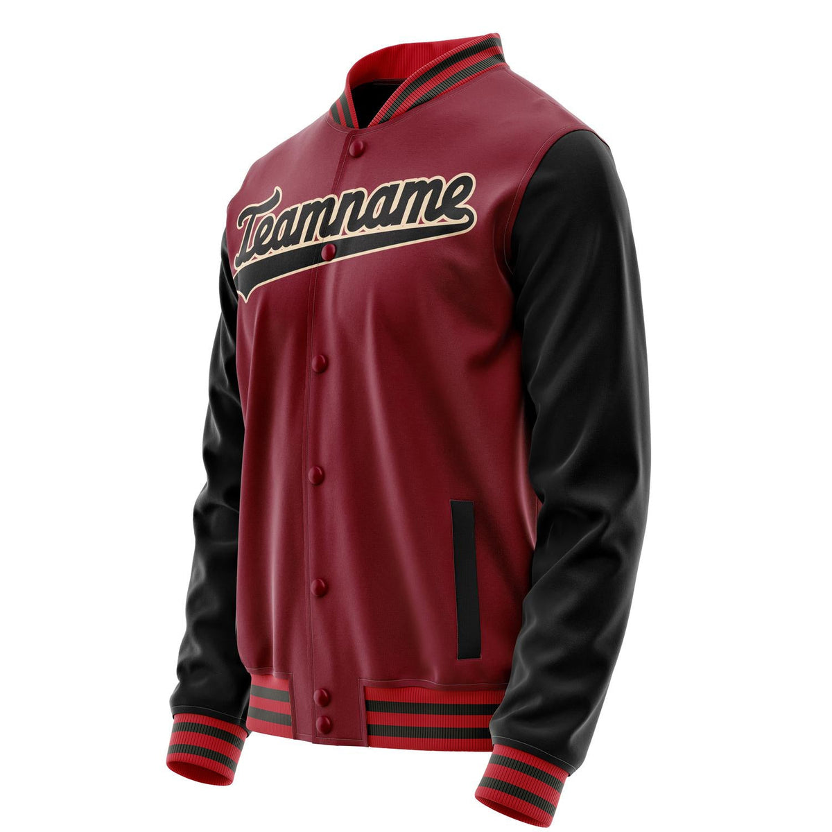 Custom Crimson Black Solid Color Varsity Letterman Jacket JA02240617KZ531