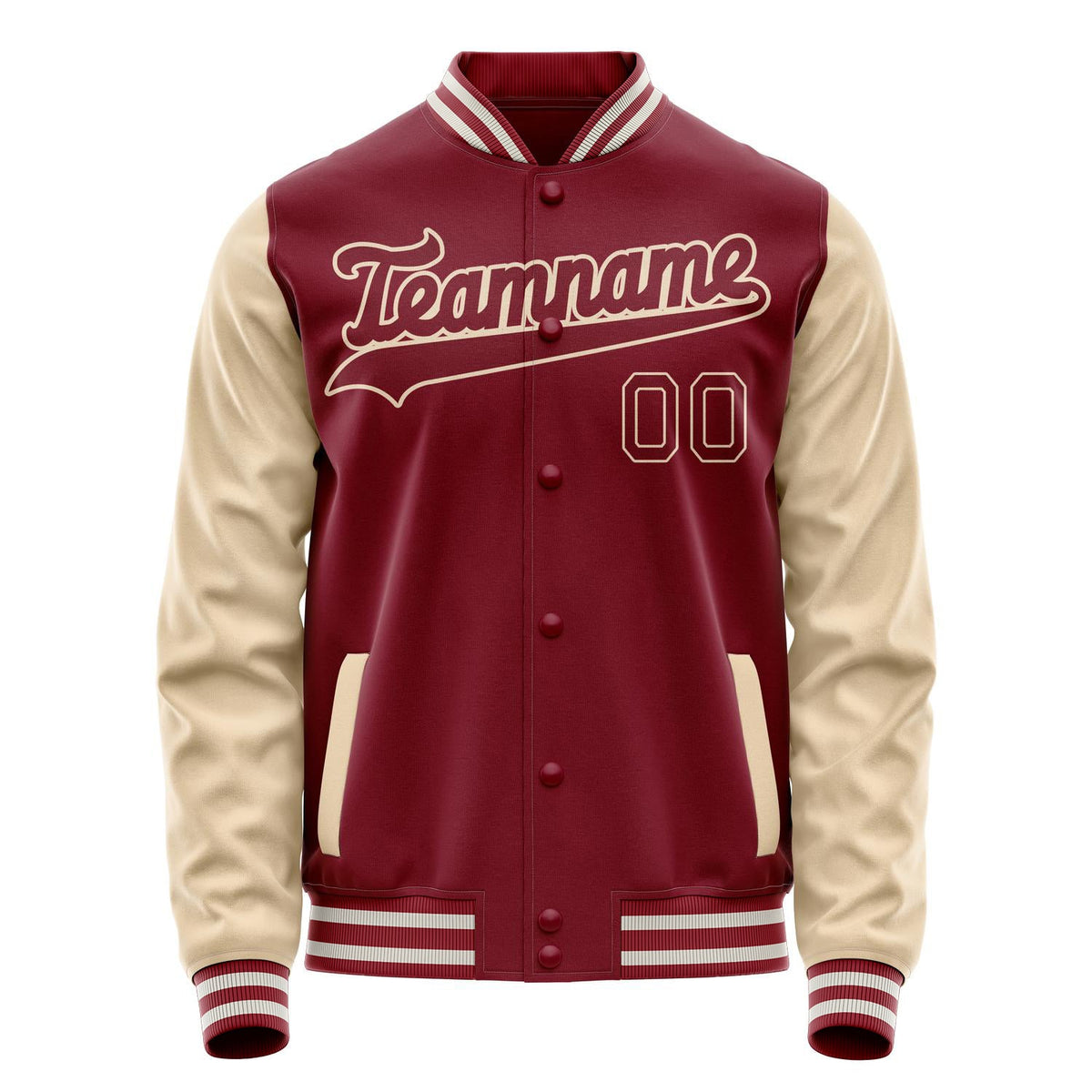 Custom Crimson Cream Solid Color Varsity Letterman Jacket JA02240617KZ535