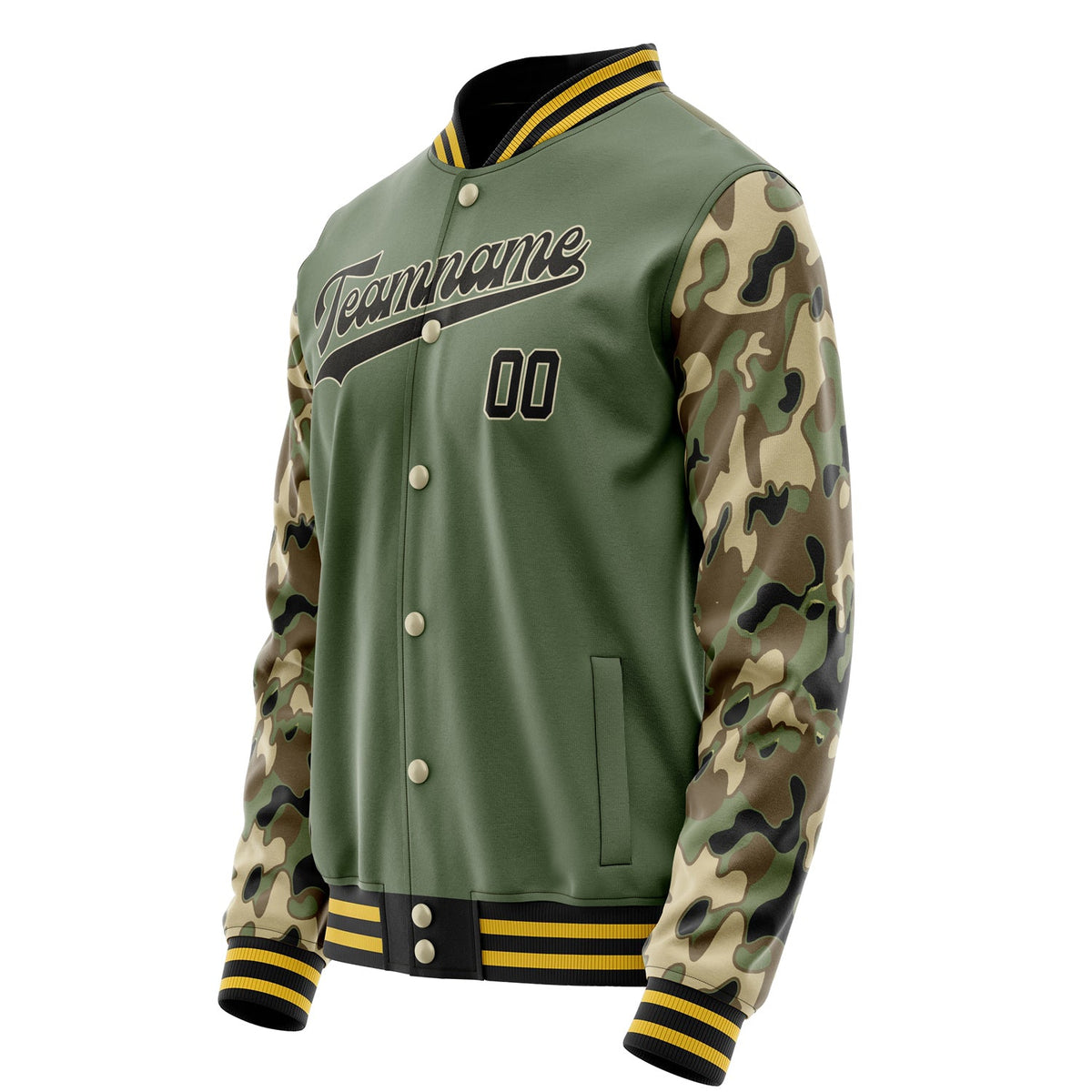 Custom Olive Camo Solid Color Varsity Letterman Jacket JA02240617LH300