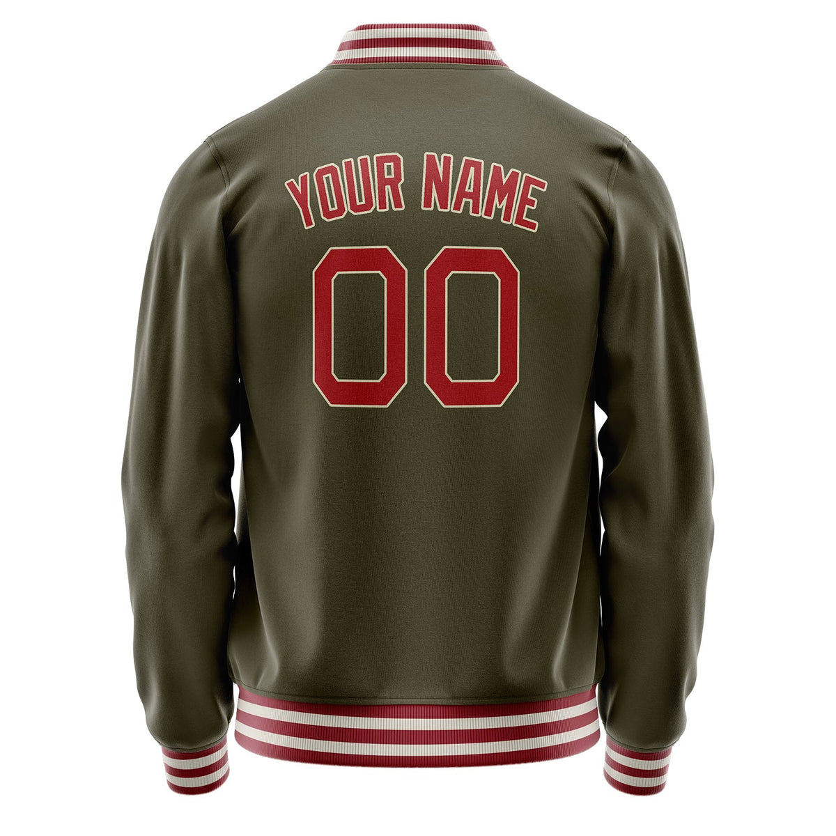 Custom Olive Red Solid Color Varsity Letterman Jacket JA02240617LH301