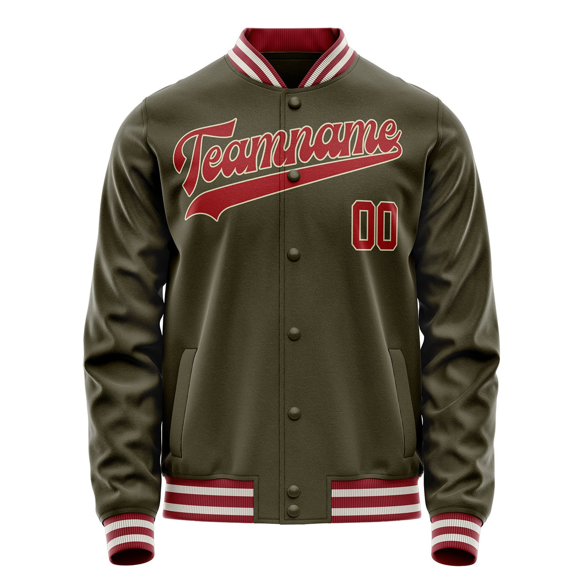 Custom Olive Red Solid Color Varsity Letterman Jacket JA02240617LH301