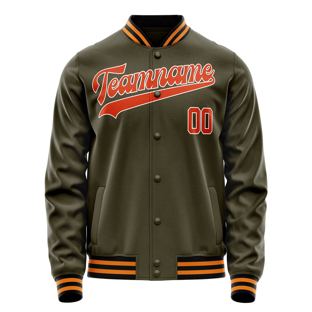 Custom Olive Orange Solid Color Varsity Letterman Jacket JA02240617LH302