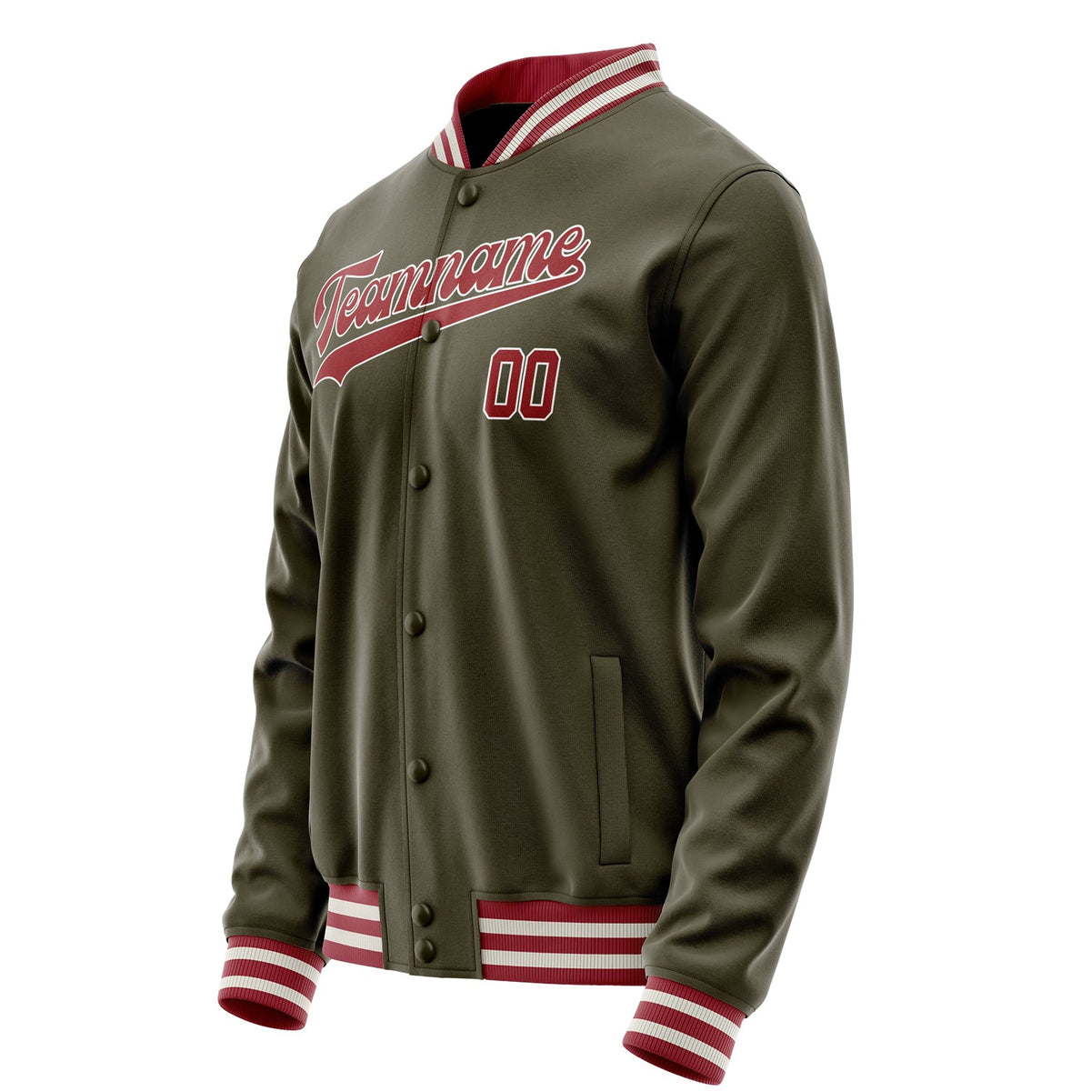 Custom Olive Red Solid Color Varsity Letterman Jacket JA02240617LH303