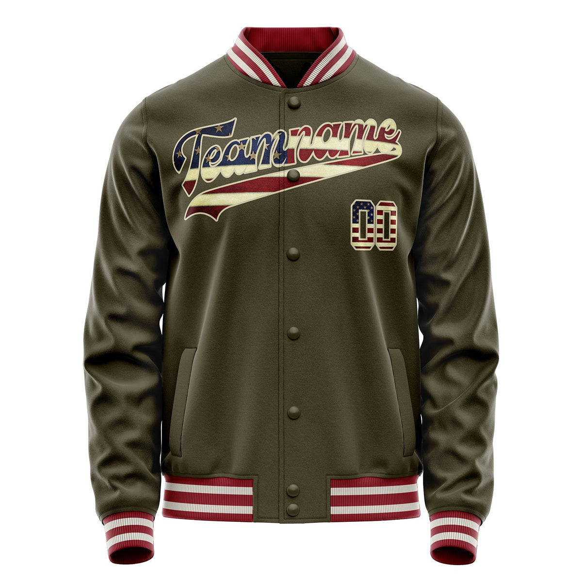 Custom Olive Cream Vintage Usa Flag Varsity Letterman Jacket JA02240617LH304