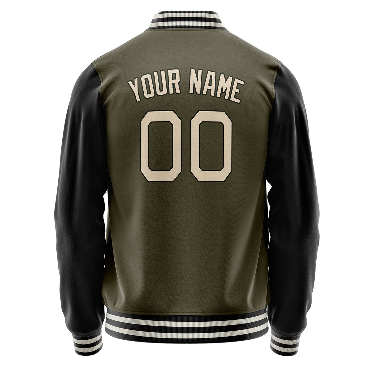 Custom Olive Black Solid Color Varsity Letterman Jacket JA02240617LH305