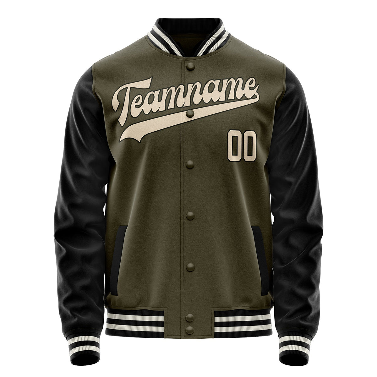 Custom Olive Black Solid Color Varsity Letterman Jacket JA02240617LH305