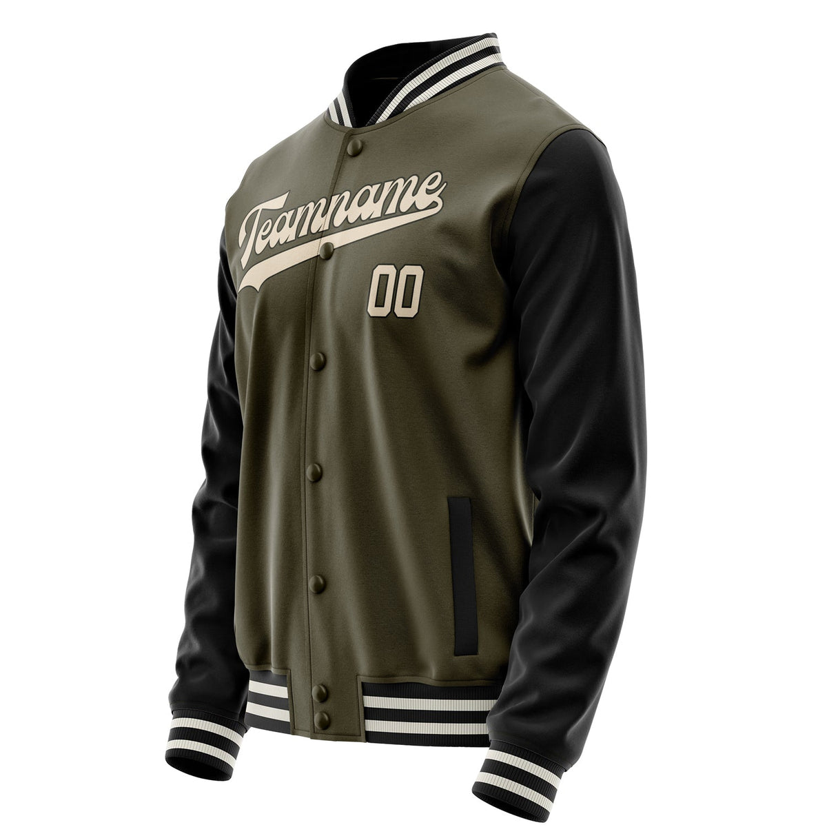 Custom Olive Black Solid Color Varsity Letterman Jacket JA02240617LH305