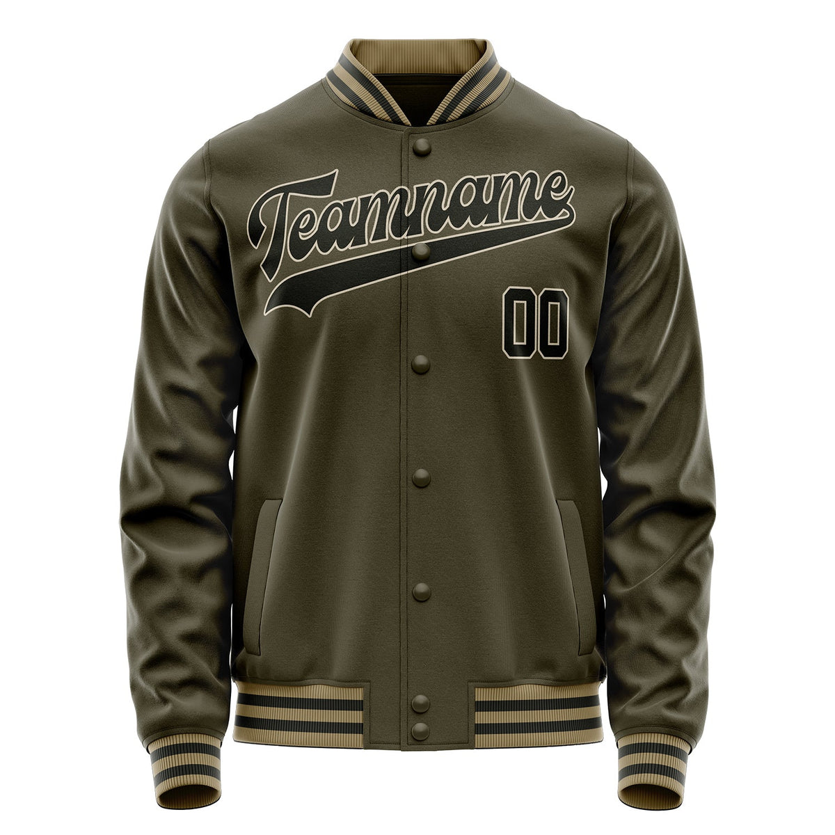 Custom Olive Black Solid Color Varsity Letterman Jacket JA02240617LH306