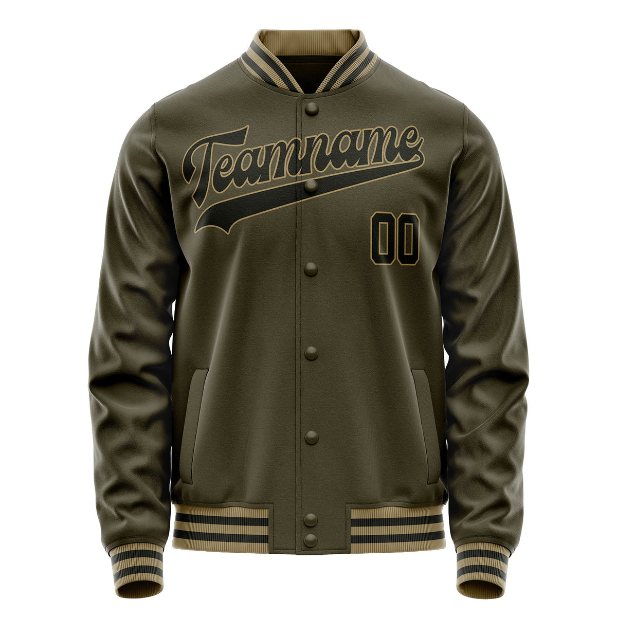 Custom Olive Black Solid Color Varsity Letterman Jacket JA02240617LH307