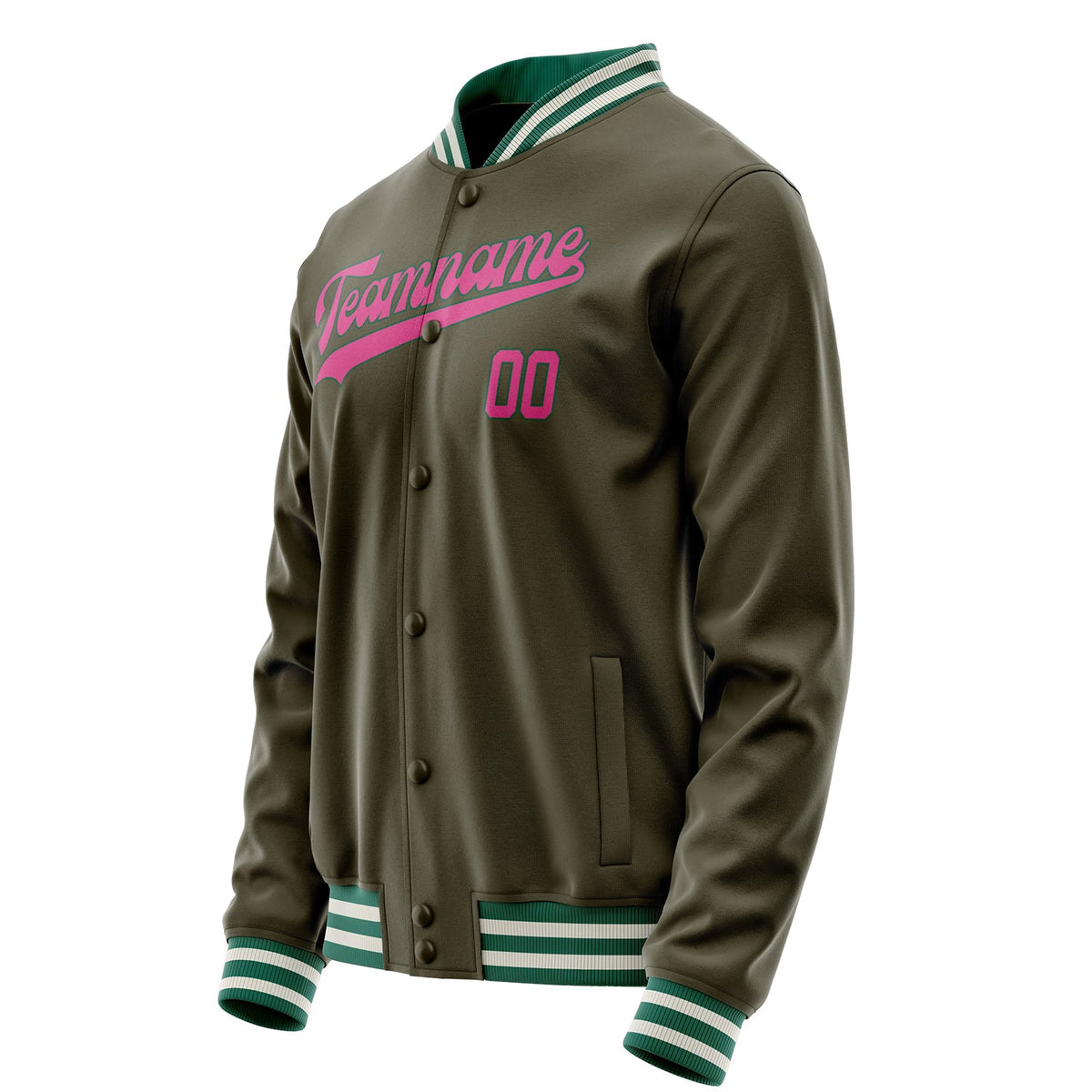 Custom Olive Pink Solid Color Varsity Letterman Jacket JA02240617LH308