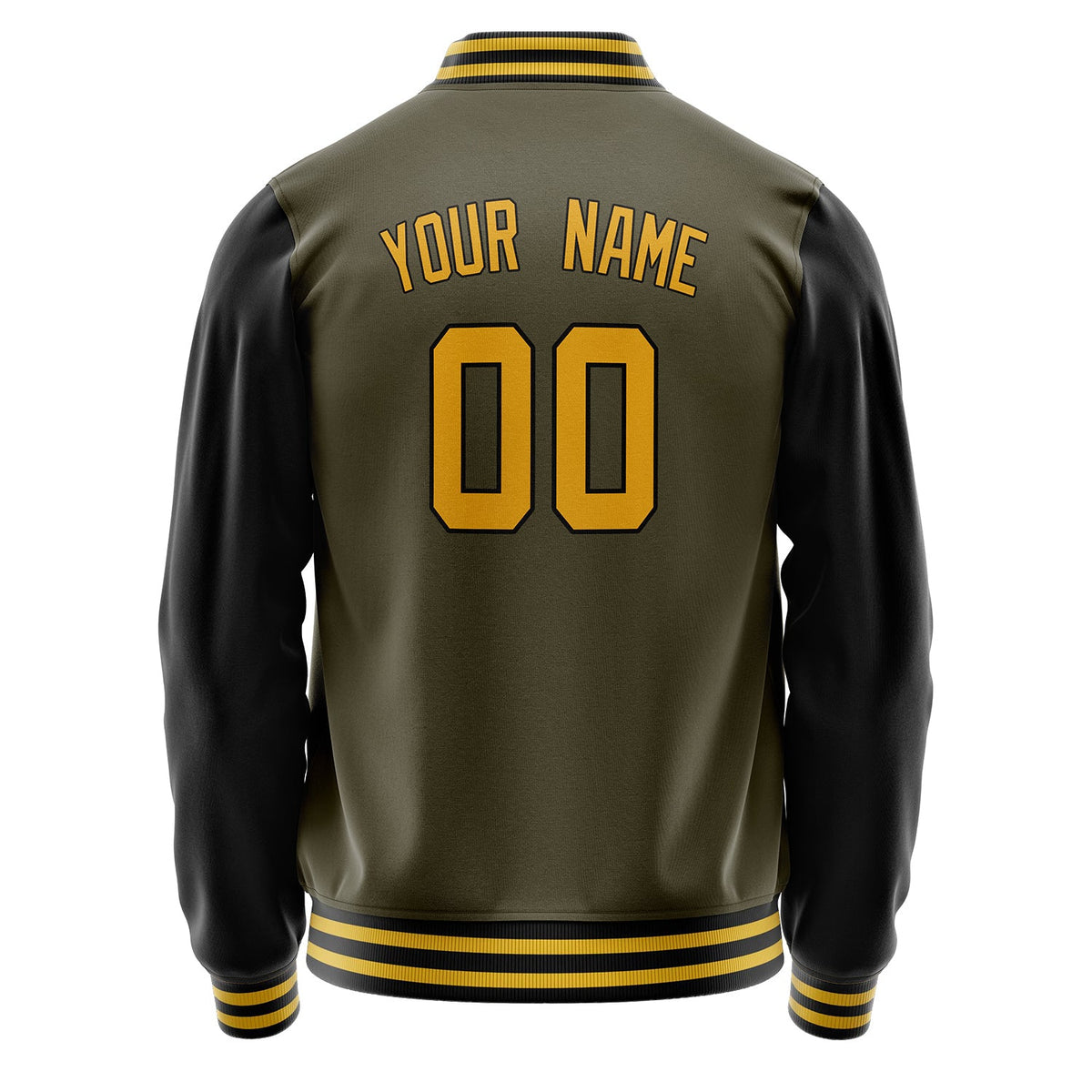 Custom Olive Black Solid Color Varsity Letterman Jacket JA02240617LH310