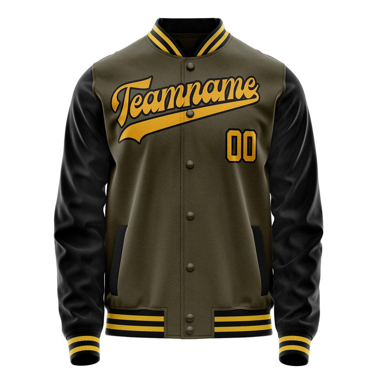 Custom Olive Black Solid Color Varsity Letterman Jacket JA02240617LH310