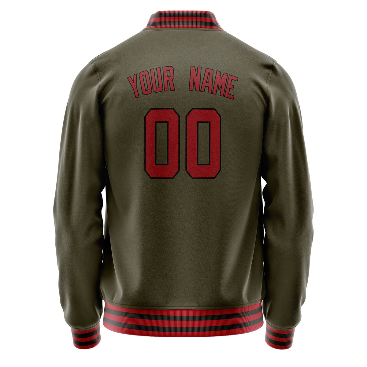 Custom Olive Red Solid Color Varsity Letterman Jacket JA02240617LH311